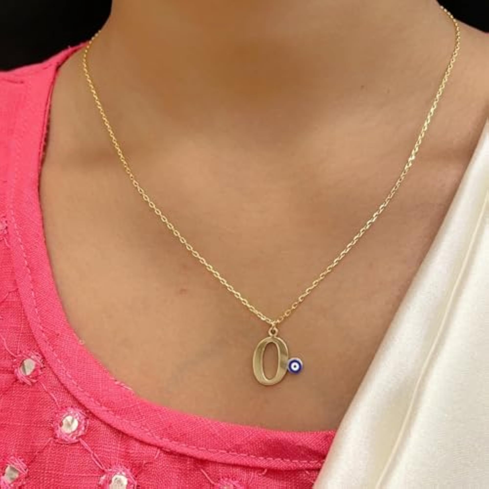 Women's Gold Plated Letter 'O' Blue Evil Eye Initial Necklace